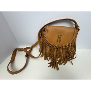Steve Madden Tan Fringe Crossbody Bag Boho Faux Leather Adjustable Strap